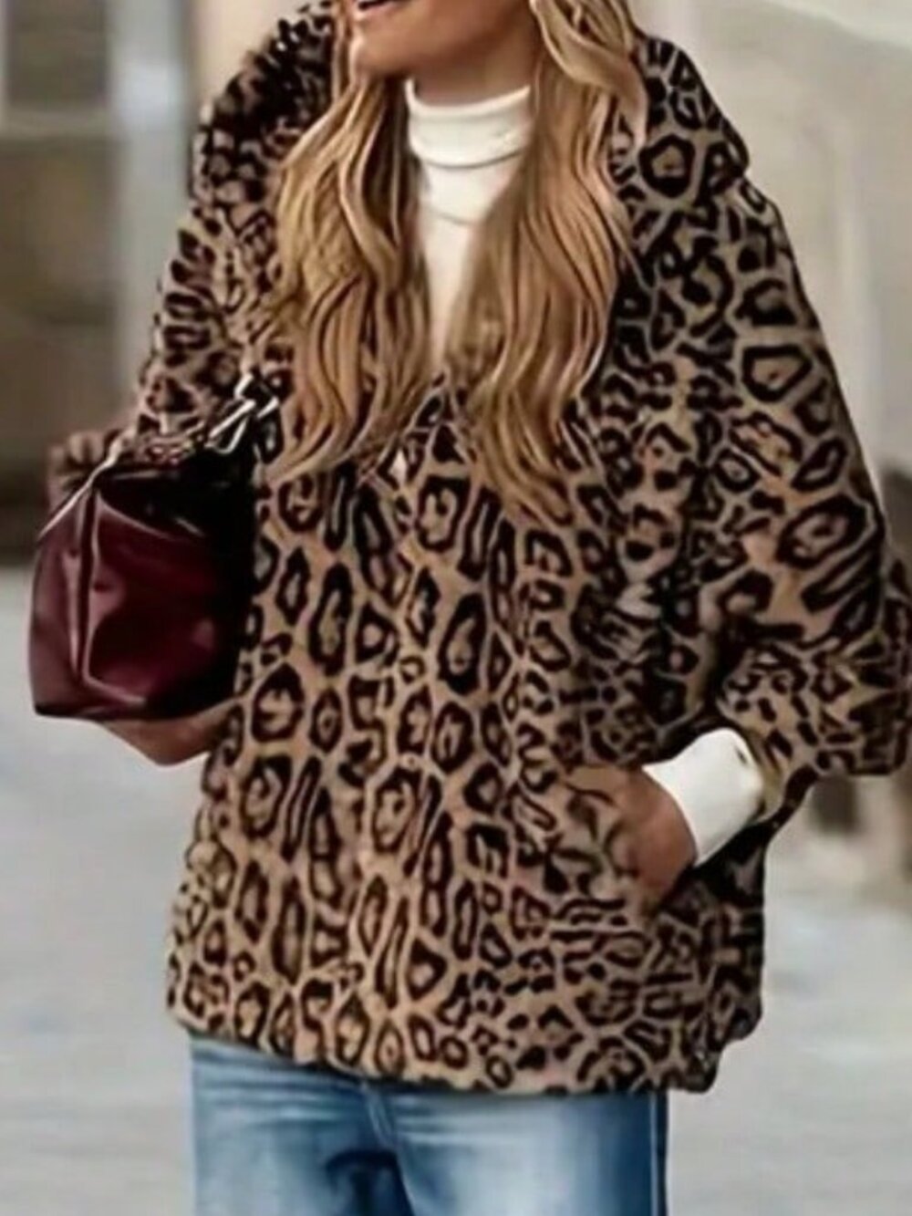 Multicolor Casual Women's Leopard Print Hooded Jacket - Picture 4 of 4